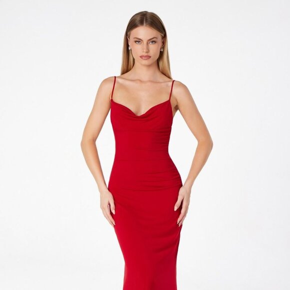New Mermaid Sleeveless Night Out Gown w/ Lace Open Back & Cowl Neck CD T2008 - Picture 1 of 8